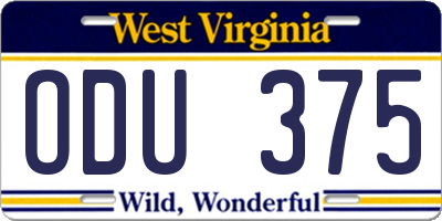 WV license plate ODU375