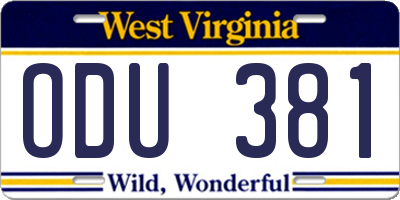 WV license plate ODU381