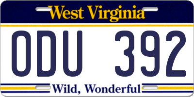 WV license plate ODU392