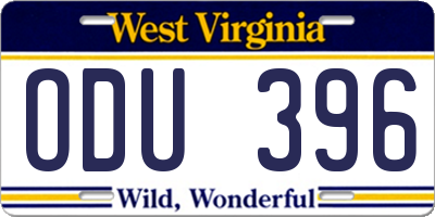 WV license plate ODU396