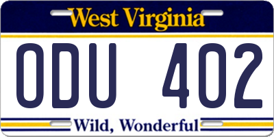 WV license plate ODU402