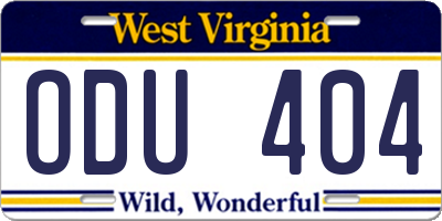 WV license plate ODU404