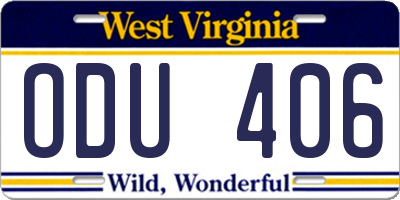 WV license plate ODU406