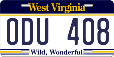 WV license plate ODU408