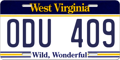 WV license plate ODU409