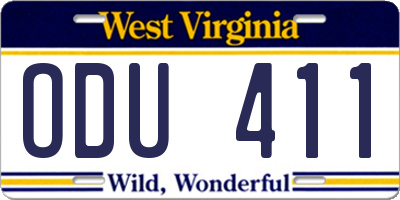 WV license plate ODU411