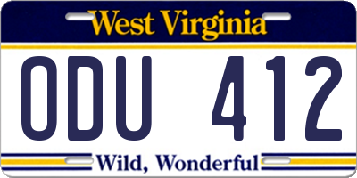 WV license plate ODU412