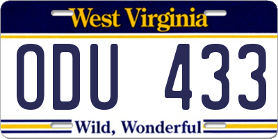 WV license plate ODU433
