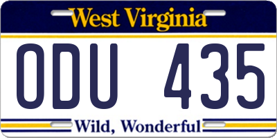 WV license plate ODU435