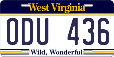 WV license plate ODU436
