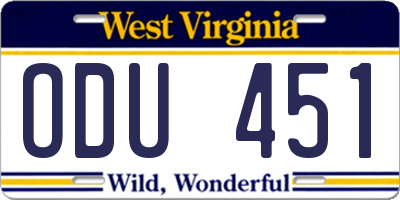 WV license plate ODU451