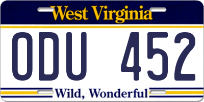 WV license plate ODU452