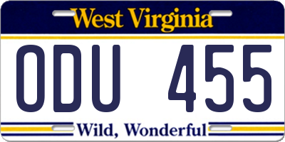 WV license plate ODU455