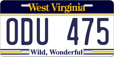 WV license plate ODU475