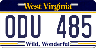 WV license plate ODU485