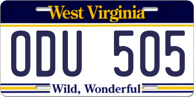WV license plate ODU505