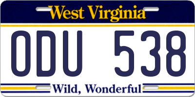 WV license plate ODU538