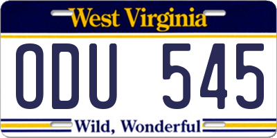 WV license plate ODU545