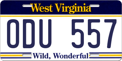 WV license plate ODU557