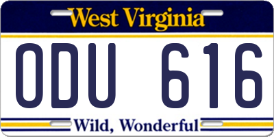 WV license plate ODU616
