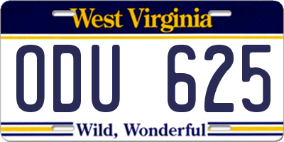 WV license plate ODU625