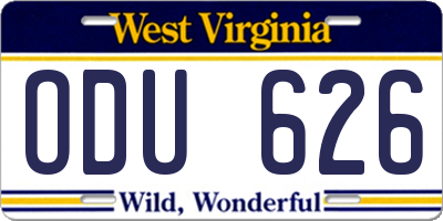 WV license plate ODU626