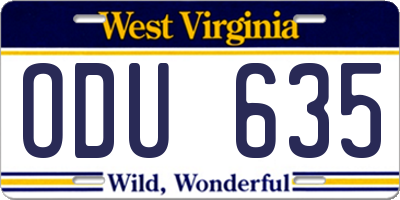 WV license plate ODU635
