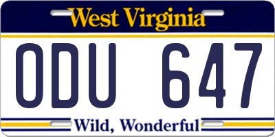 WV license plate ODU647