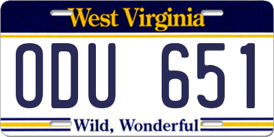 WV license plate ODU651
