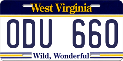 WV license plate ODU660