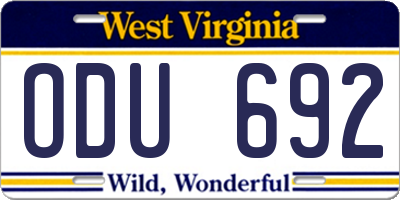WV license plate ODU692