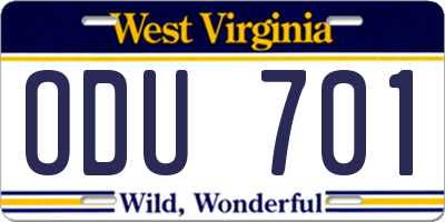 WV license plate ODU701