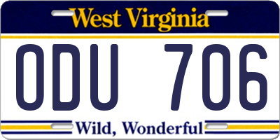 WV license plate ODU706