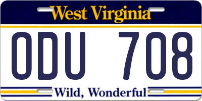 WV license plate ODU708