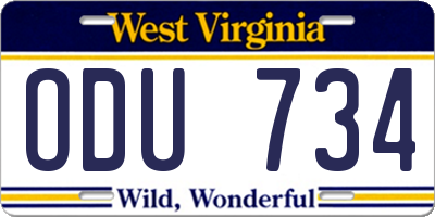 WV license plate ODU734