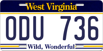 WV license plate ODU736