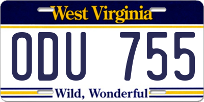 WV license plate ODU755