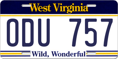 WV license plate ODU757