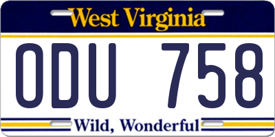 WV license plate ODU758