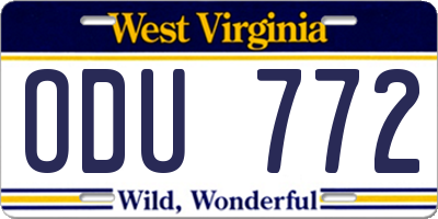 WV license plate ODU772