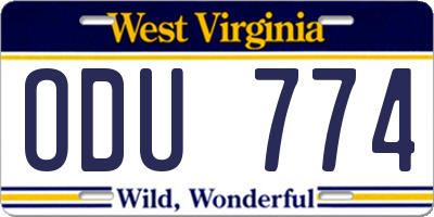 WV license plate ODU774