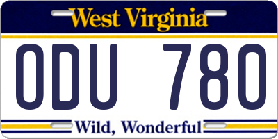 WV license plate ODU780
