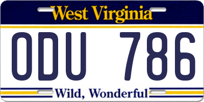 WV license plate ODU786