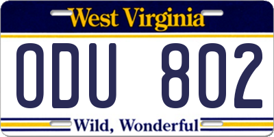 WV license plate ODU802