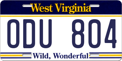 WV license plate ODU804