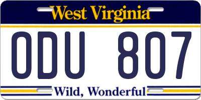 WV license plate ODU807