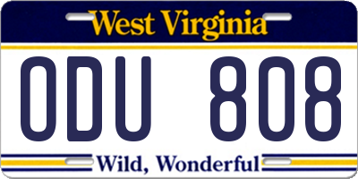 WV license plate ODU808