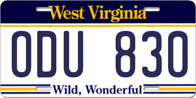 WV license plate ODU830