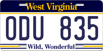 WV license plate ODU835