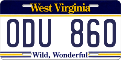 WV license plate ODU860